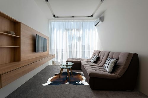 bonanza leathers Genuine Cowhide Rug Chocolate Cream Size S/L/XL 5X6/6X7/7X8 FT (7X8) in Grey Living Room with Brown Couch