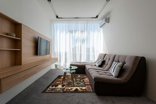‎Brown ‎Rustic ‎Fade Resistant, Stain Resistant ‎Kitchen, Bedroom ‎Area Rug in Grey Living Room with Brown Couch