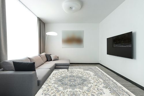 Area Rug Living Room Rugs: 9x12 Washable Boho Carpet for Bedroom Under Dining Table Large Farmhouse Floral Distressed Indoor Non Slip Decor Home Office Nursery - Multi in Modern Living Room with Grey Couch