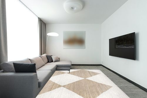 nuLOOM Pandora Diamond Jute Area Rug, 8x10, Ivory in Modern Living Room with Grey Couch