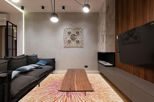 SAFAVIEH Evoke Collection 8' x 10' Fuchsia/Cream EVK228R Abstract Burst Non-Shedding Living Room Bedroom Dining Home Office Area Rug in Dark Wood Living Room with Black Couch