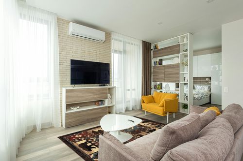 ‎Brown ‎Rustic ‎Fade Resistant, Stain Resistant ‎Kitchen, Bedroom ‎Area Rug in Light Modern Living Room with TV