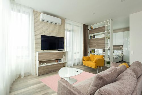 Safavieh 6'5" x 9'6" Terracotta/Ivory Hampton HTN-230 Area Rug in Light Modern Living Room with TV