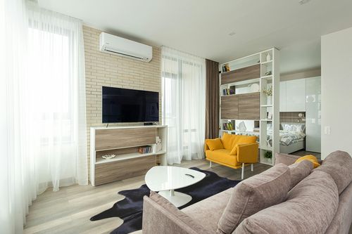 Sunshine Cowhides Genuine Black Cowhide Rug - Luxurious Cow Rug for Bedroom, Living Room, and Home Decor Enthusiasts - Masterpiece of Style and Functionality - XL 6x7-8ft (180x220cm) in Light Modern Living Room with TV