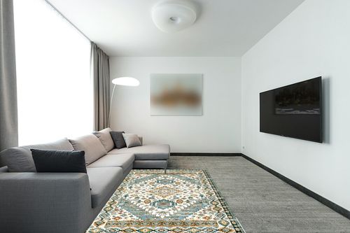 CHOSHOME Area Rug - 5x7 Low-Pile Machine Washable Rug Vintage Rug with Non-Slip Backing, Non-Shedding Indoor Floor Rugs for Living Room Bedroom Kitchen Laundry Home Office Carpet,Green in Modern Living Room with Grey Couch