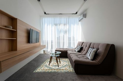 CHOSHOME Area Rug - 5x7 Low-Pile Machine Washable Rug Vintage Rug with Non-Slip Backing, Non-Shedding Indoor Floor Rugs for Living Room Bedroom Kitchen Laundry Home Office Carpet,Green in Grey Living Room with Brown Couch