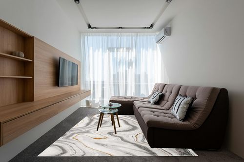 SAFAVIEH Craft Collection Area Rug - 8' x 10', Grey & Gold, Modern Abstract Design, Non-Shedding & Easy Care, Ideal for High Traffic Areas in Living Room, Bedroom (CFT819F) in Grey Living Room with Brown Couch