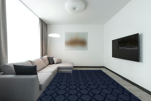 Garland Rug Sparta Area Rug, 9' x 12', Navy CL100N10814410 in Modern Living Room with Grey Couch