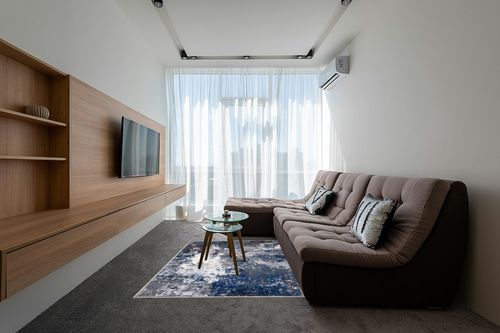 COLORPAPA Modern Abstract Area Rug 5x7 Washable Rug for Living Room Bedroom Dining Room Office Non-Slip Soft Floor Carpet, Gray/Blue/Ivory in Grey Living Room with Brown Couch