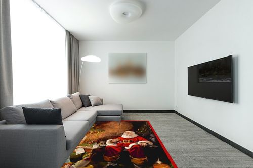 Milliken RJ McDonald Christmas Party Novelty Rug Rug Size: 5'4" x 7'8" in Modern Living Room with Grey Couch