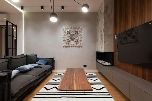 Kids Rug Mack & Milo Rug Size: Rectangle 6' x 9' in Dark Wood Living Room with Black Couch