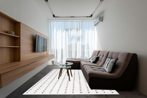 JONATHAN Y MOH400A-8 Pele Modern Geometric Shag Indoor Area-Rug Bohemian Polka Dot Easy-Cleaning Bedroom Kitchen Living Room Non Shedding, 8 X 10, White/Black in Grey Living Room with Brown Couch