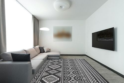 Beverly Rug Waikiki Boho Indoor Outdoor Rug 8x10, Washable Outside Carpet for Patio, Deck, Porch, Bohemian Area Rug, Farmhouse Rugs, Aztec Tribal Rug, Black and White in Modern Living Room with Grey Couch