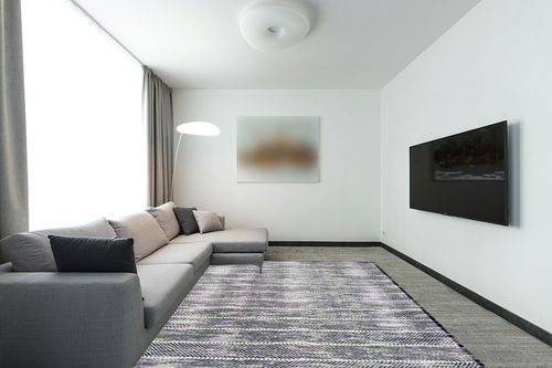 SAFAVIEH Skyler Collection 8' x 10' Grey / Purple SKY194R Modern Abstract Non-Shedding Living Room Bedroom Dining Home Office Area Rug in Modern Living Room with Grey Couch