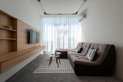 Beverly Rug Aztec Outdoor Rugs in Grey Living Room with Brown Couch