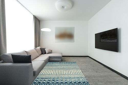 Nailttos Moroccan 5x7 Area Rugs, Ultra Soft Non-Slip Distressed Blue Rugs for Living Room, Modern Geometric Washable Neutral Rug Indoor Floor Carpet Boho Rugs for Bedroom Dining Room Dorm Office in Modern Living Room with Grey Couch