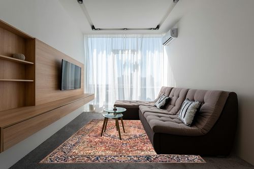 Loloi Layla 7'-6" x 9'-6" Area Rug in Red/Navy - Thick Area Rug, Soft Area Rug with, Vintage Inspired Distressed Design, Low Pile, Non-Shedding, Easy Clean, Durable Living Room Rug in Grey Living Room with Brown Couch