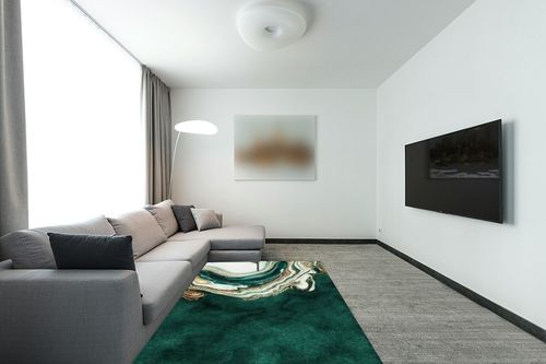 Living Dining Room Abstract Emerald Green Marble Area Rugs Modern Indoor Soft Throw Rug Home Decor Non Slip Carpets,5x8ft in Modern Living Room with Grey Couch