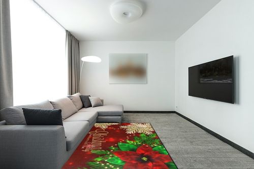 ALAZA Christmas Area Rugs, Area Rugs 5x7 for Living Room Bedroom Home Decorative Christmas Poinsettia and Snowflakes (1) in Modern Living Room with Grey Couch