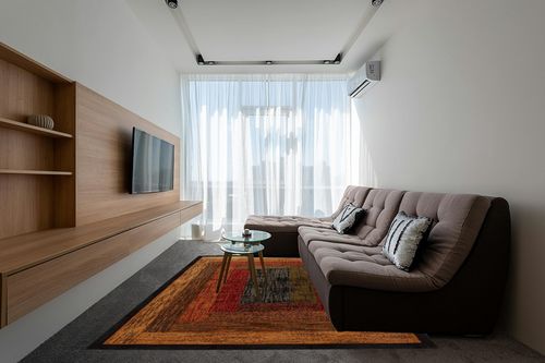 Home Dynamix Royalty Vega Contemporary Geometric Area Rug, Black/Brown, 7'8"x10'4" in Grey Living Room with Brown Couch