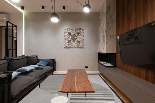 Nourison Modern Passion Geometric Grey/Black 7'10" x 9'10" Area -Rug, Easy -Cleaning, Non Shedding, Bed Room, Living Room, Dining Room, Kitchen (8x10) in Dark Wood Living Room with Black Couch