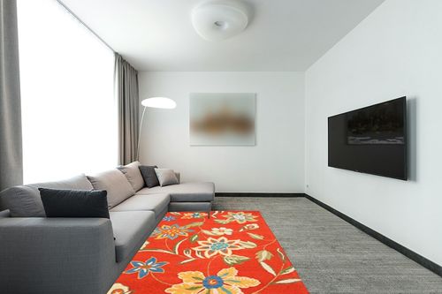 SAFAVIEH Blossom Collection 5' x 8' Rust / Multi BLM673A Handmade Premium Wool Area Rug in Modern Living Room with Grey Couch