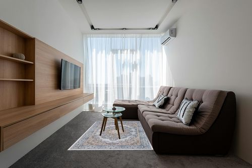5x7 Area Rugs for Living Room: Machine Washable Rug with Non-Slip Backing Non-Shedding Stain Resistant, Boho Carpet for Bedroom Dining Room Nursery Home Office Indoor Decor (Blue/Brown) in Grey Living Room with Brown Couch
