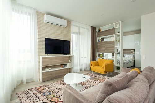 ‎Ivory/Multi ‎Transitional ‎Non Slip ‎Living Room ‎Area Rug in Light Modern Living Room with TV