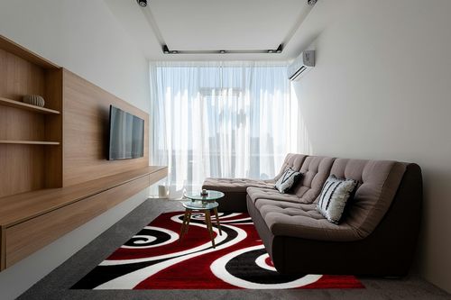 Msrugs Area Rugs, 8x10 Frize Collection Modern Red Black White Area Rug, Contemporary Geometric Carpet for Living Room and Bedroom in Grey Living Room with Brown Couch