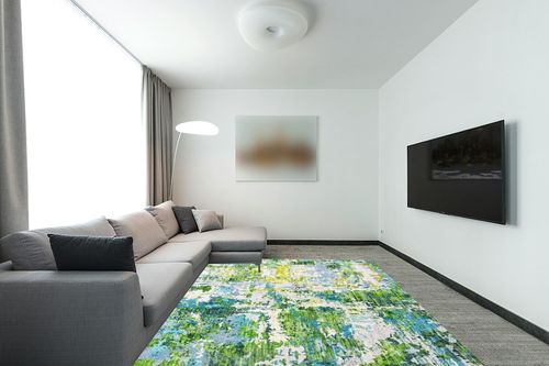 Area Rug Living Room Rugs - 8x10 Washable Large Modern Abstract Soft No Slip Indoor Rug Thin Floor Carpet for Bedroom Under Dining Table Home Office Decor - Green in Modern Living Room with Grey Couch