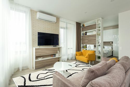 Abani Abstract Design Ivory & Black 7'9" x 10'2" (8x10) Bedroom Carpet Rugs No-Shed Bold Contemporary Squiggle Line Print Shag Area Rug in Light Modern Living Room with TV