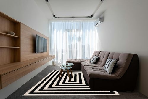 Abani Contemporary Black & Ivory 7'9" x 10'2" Area Rug, Contrasting Geometric Modern Stripe Symmetrical Living Room Carpet Rugs in Grey Living Room with Brown Couch