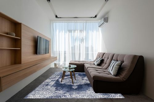 Eyely PDM403D-8 Modern Rosalia Cottage Medallion Indoor Area Rug Bohemian;Traditional;Vintage, Bedroom, Kitchen, Living Room, Easy-Cleaning, Non-Shedding, 8 X 10, Navy/Ivory in Grey Living Room with Brown Couch