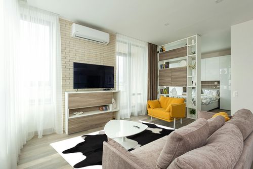 rodeo Classic Black and White Cowhide Rug … in Light Modern Living Room with TV