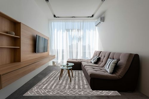 JONATHAN Y MOH210B-8 Ziri Moroccan Geometric Indoor Farmhouse Area-Rug Bohemian Minimalistic Easy-Cleaning Bedroom Kitchen Living Room Non Shedding, 8 X 10, Grey,Cream in Grey Living Room with Brown Couch