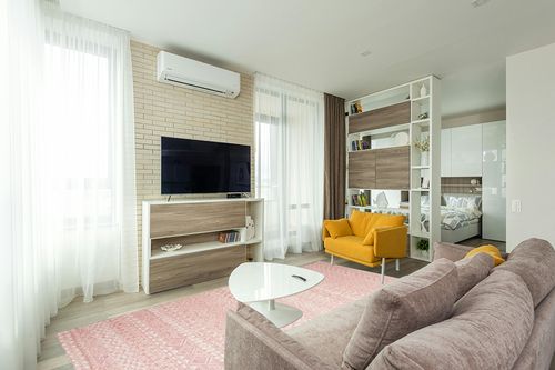 SAFAVIEH Micro-Loop Collection Area Rug - 8' x 10', Pink & Ivory, Handmade Moroccan Boho Tribal Wool, Ideal for High Traffic Areas in Living Room, Bedroom (MLP502U) in Light Modern Living Room with TV