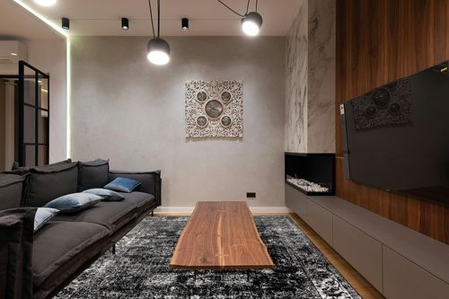 Unique Loom Sofia Collection Area Rug - Casino (7' 10" x 10' Rectangle, Black/ Ivory) in Dark Wood Living Room with Black Couch