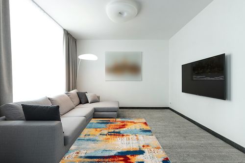 Rugshop Sky Collection Novel Abstract Area Rug 5' x 7' Multi in Modern Living Room with Grey Couch