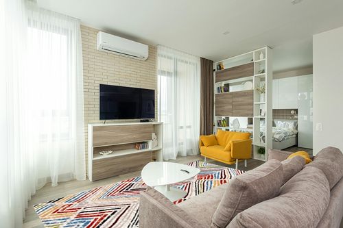 SAFAVIEH Amsterdam Collection Area Rug - 8' x 10', Ivory & Red, Modern Design, Non-Shedding & Easy Care, Ideal for High Traffic Areas in Living Room, Bedroom (AMS110B) in Light Modern Living Room with TV