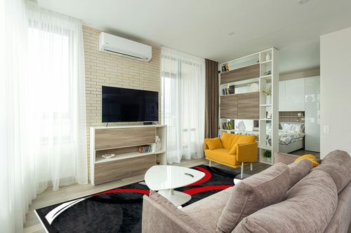 notepure Red Geometric Circle Area Rug for Living 8x10 in Light Modern Living Room with TV