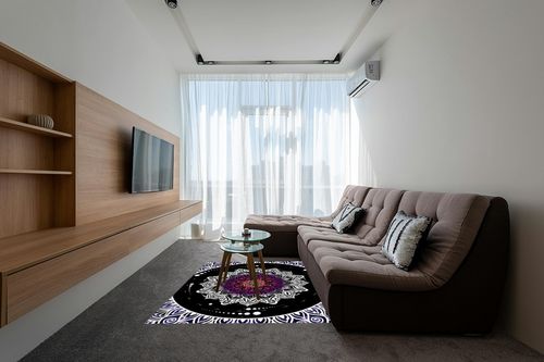 Boho Mandala Area Rug, 5x7ft, Anti-Slip Carpet with Mandala Design Covering The Whole Screen Indoor Outdoor Bohemian Collection Rugs for Bedroom Living Room Office, Multicolor White Black Purple in Grey Living Room with Brown Couch