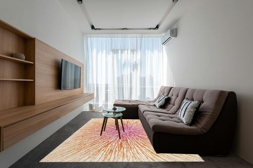 SAFAVIEH Evoke Collection 8' x 10' Fuchsia/Cream EVK228R Abstract Burst Non-Shedding Living Room Bedroom Dining Home Office Area Rug in Grey Living Room with Brown Couch