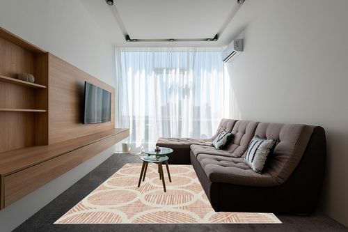 Gap Home Geometric Striped Indoor Area Rug, Blush, 8' x 10' in Grey Living Room with Brown Couch