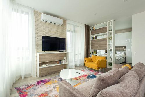 Rugshop Sky Collection Modern Abstract Area Rug 7'10" x 10' Multi in Light Modern Living Room with TV