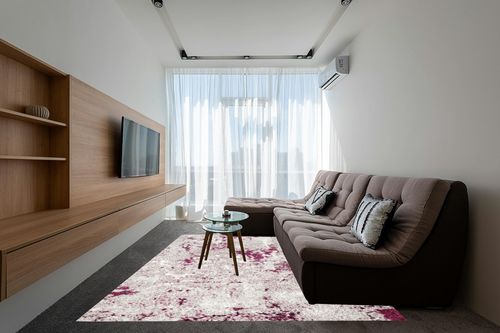 Eyely PTC103B-8 Contemporary POP Modern Abstract Vintage Faded Indoor Area Rug Bohemian;Rustic;Transitional, Bedroom, Kitchen, Living Room, Easy-Cleaning, Non-Shedding, 8 X 10, Maroon/Gray in Grey Living Room with Brown Couch