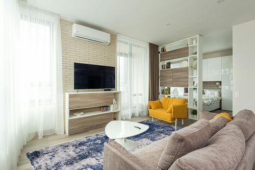 Area Rug Living Room Rugs: 8x10 Large Soft Indoor Carpet Modern Abstract Decor Rug with Non Slip Rubber Backing for Under Dining Table Nursery Home Office Bedroom Blue in Light Modern Living Room with TV