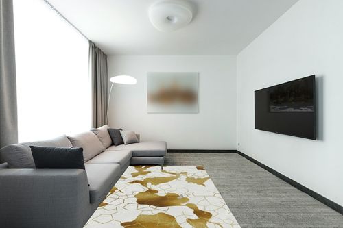 FINOREN Modern Area Rug,Geometric Soft Non-Slip Rug for Bedroom Living Room Hallway Dining Room Office Dorm Room,Washable Low Pile Floor Decor,Child Pet Friendly,Grey-Brown,5x7 Feet in Modern Living Room with Grey Couch