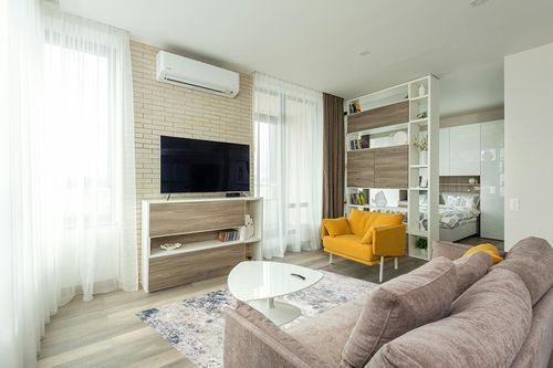 Area Rug Living Room Rugs - 5x7 Abstract Large Soft Indoor Washable Rug Neutral Modern Low Pile Carpet for Bedroom Dining Room Farmhouse Home Office - Beige Blue in Light Modern Living Room with TV