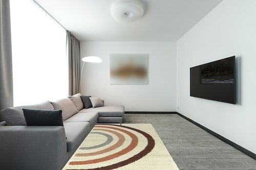 Aldiana Rainbow Shag Area Rug Mack & Milo Rug Size: Rectangle 5'3" x 7' in Modern Living Room with Grey Couch