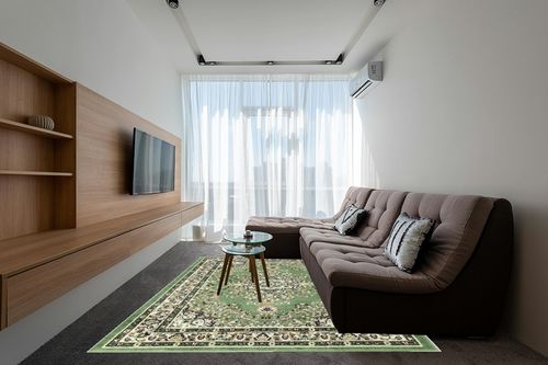 Black Traditional Stain Resistant Dining Room Area Rug in Grey Living Room with Brown Couch